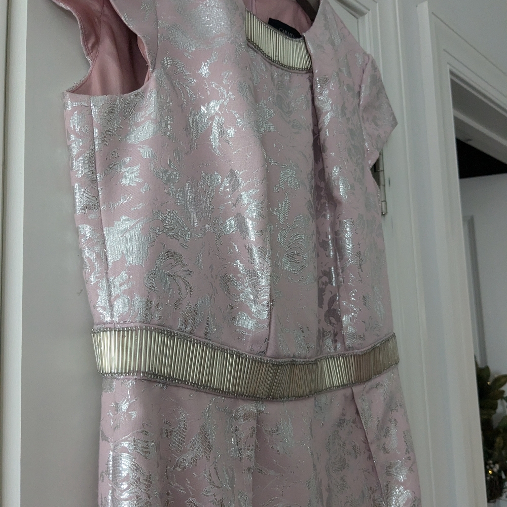 Beautiful Carmen Marc Valvo satin dress size 6 pink silver embellished - Picture 9 of 11